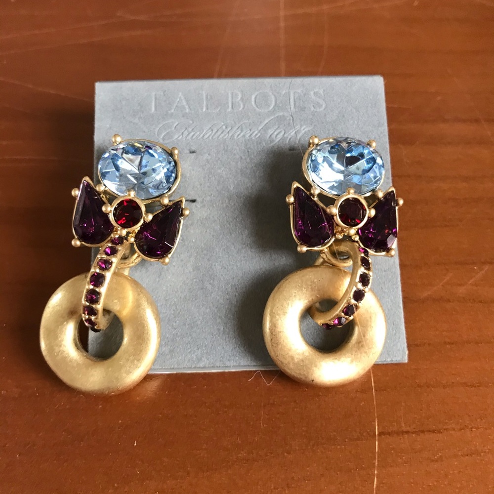Talbots blue/purple bow gold earrings